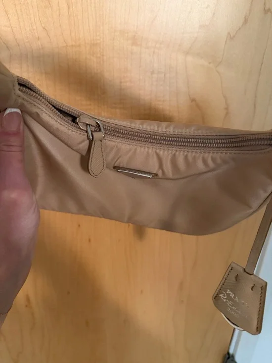 Prada Neutral Beige Nylon Shoulder Bag with Logo Tag - Picture 5 of 6
